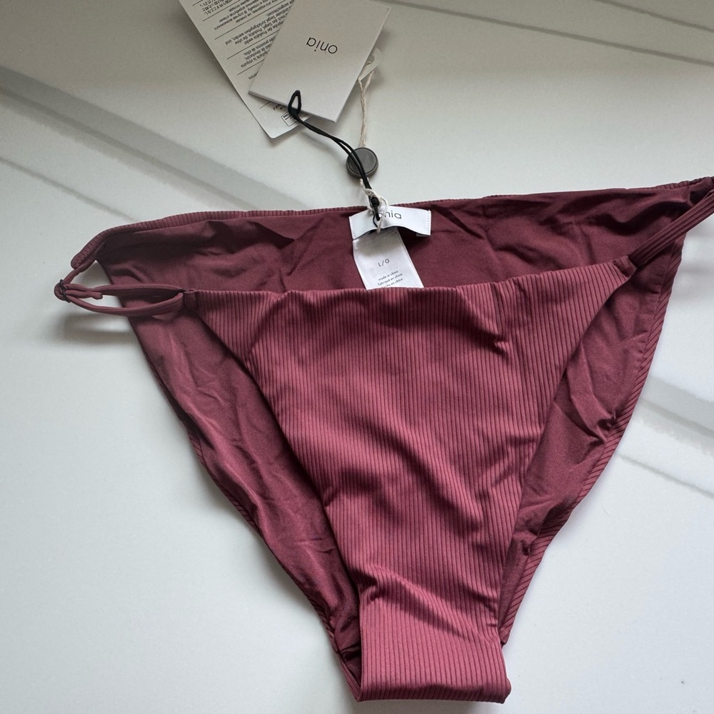 Onia Ribbed Bikini Bottom in Maroon